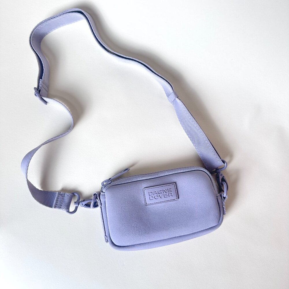 Dagne Dover Mara Neoprene Lilac Phone Sling Crossbody Bag Air Mesh Slip Pocket - Picture 7 of 13